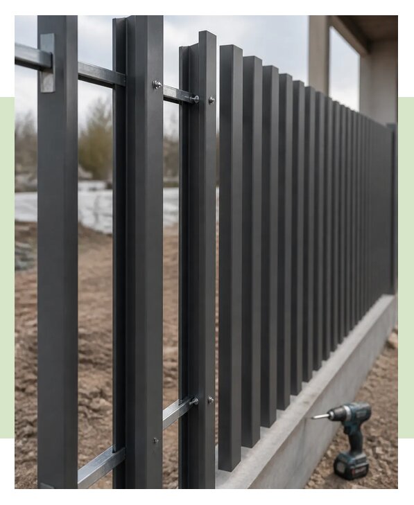 Монтаж П образного металлического штакетника в Балакове